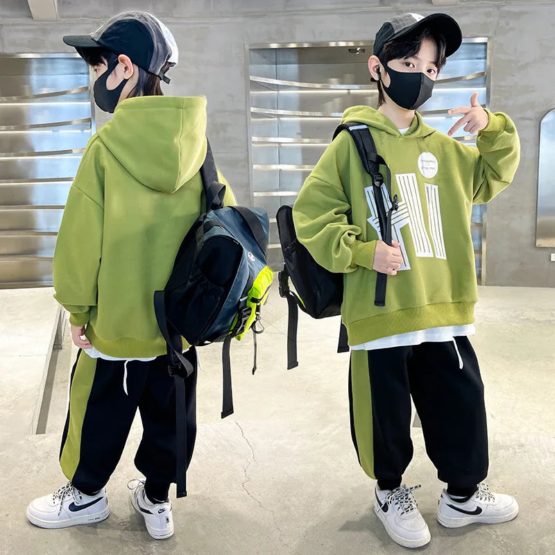 Children Boy Hooded Clothes Set Letter Printed Hoodies Sweatshirts Top and Pants 2 Pieces Suit Teenage Girls Tracksuits