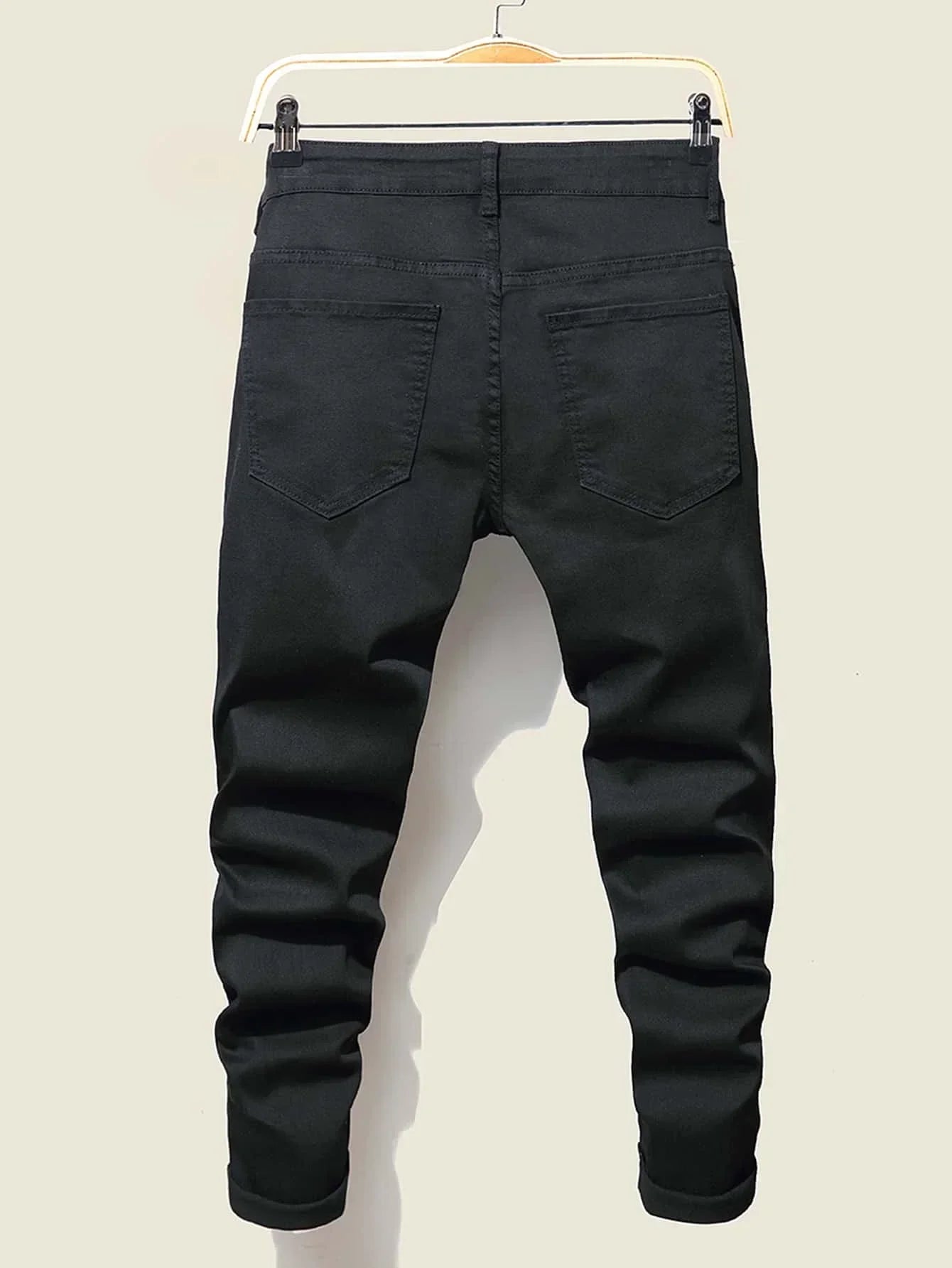 Men's Jeans Cool Ripped Skinny Trousers Stretch Slim Denim Pants Patchwork
