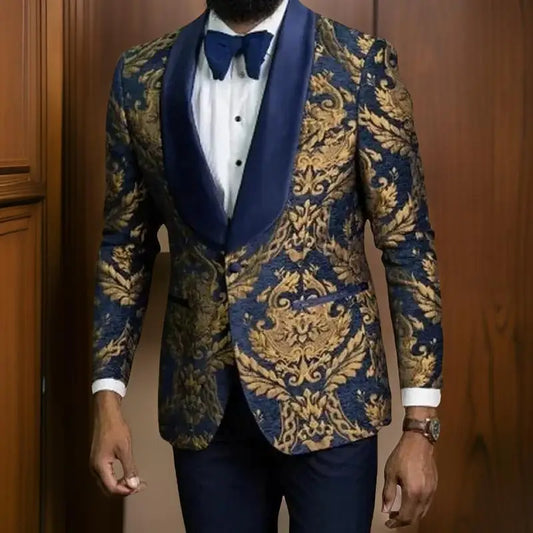 Floral Men Suit Jacket Slim Fit Wedding Tuxedo Blazer 1 Pc Shawl