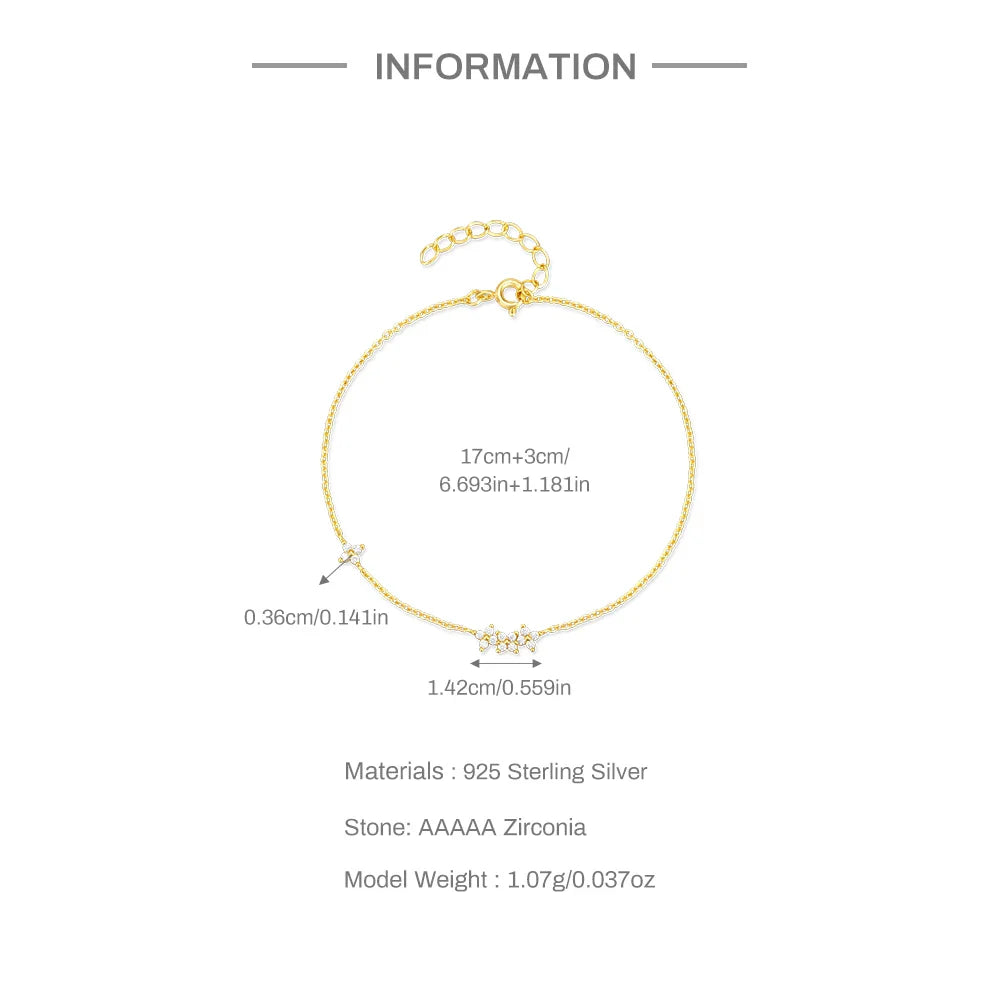 CANNER Real S925 Sterling Silver Mini Zircon Flower Pendant Bracelet Chain for Women's Fine Jewelry Gifts Gold Bracelets Bangles