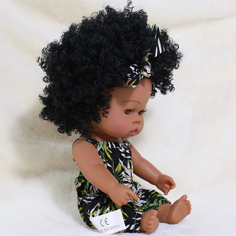 14inch Full Body Vinyl Bebe Reborn Dolls Soft Lifelike Baby Toys American Reborn Black Baby Doll Vinyl Baby Doll Toys Girls Boys