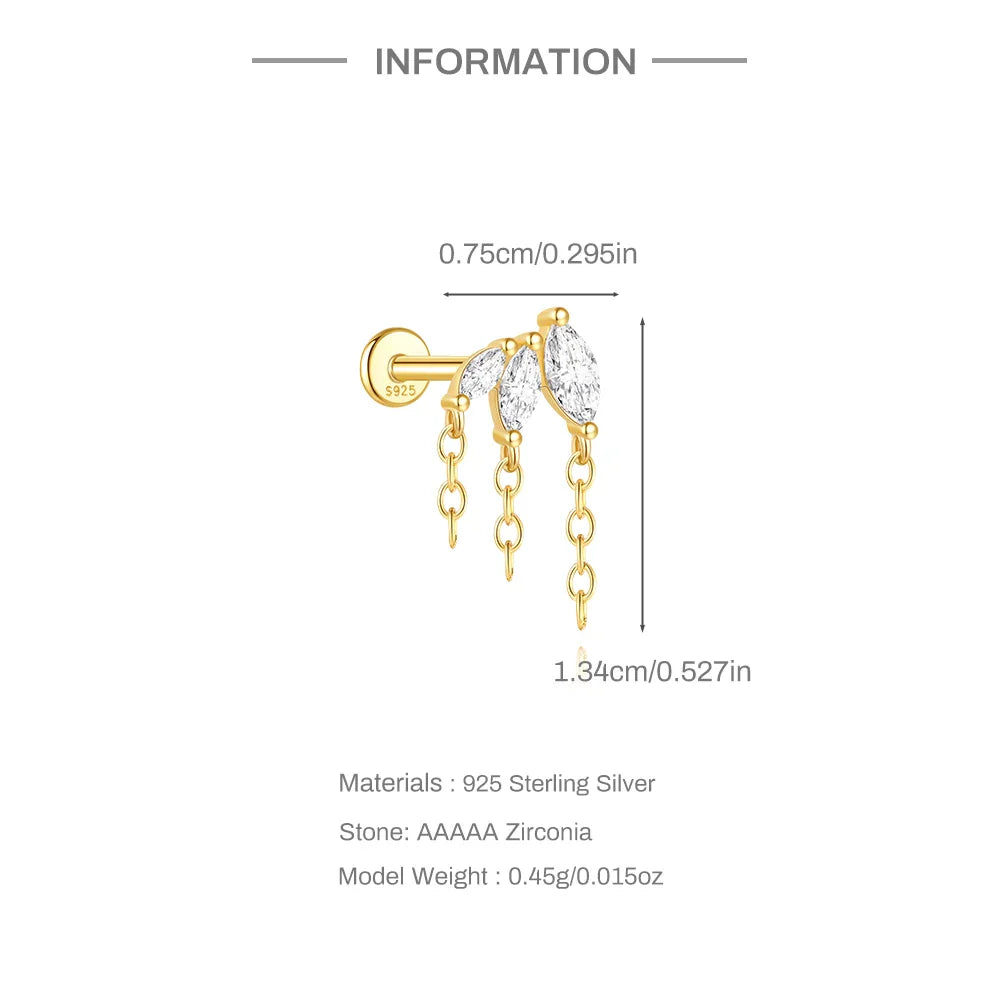 CANNER 1PC 925 Sterling Silver Horse Eye Chain Tassel Zircon Drop Earrings For Women Ins Minimalism Geometric Earrings Gift