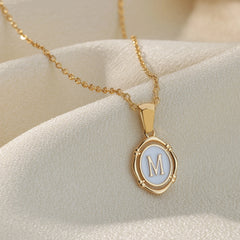 A-Z Letter Initial Enamel Necklace For Women Gold Color Stainless Steel Chain Pendant