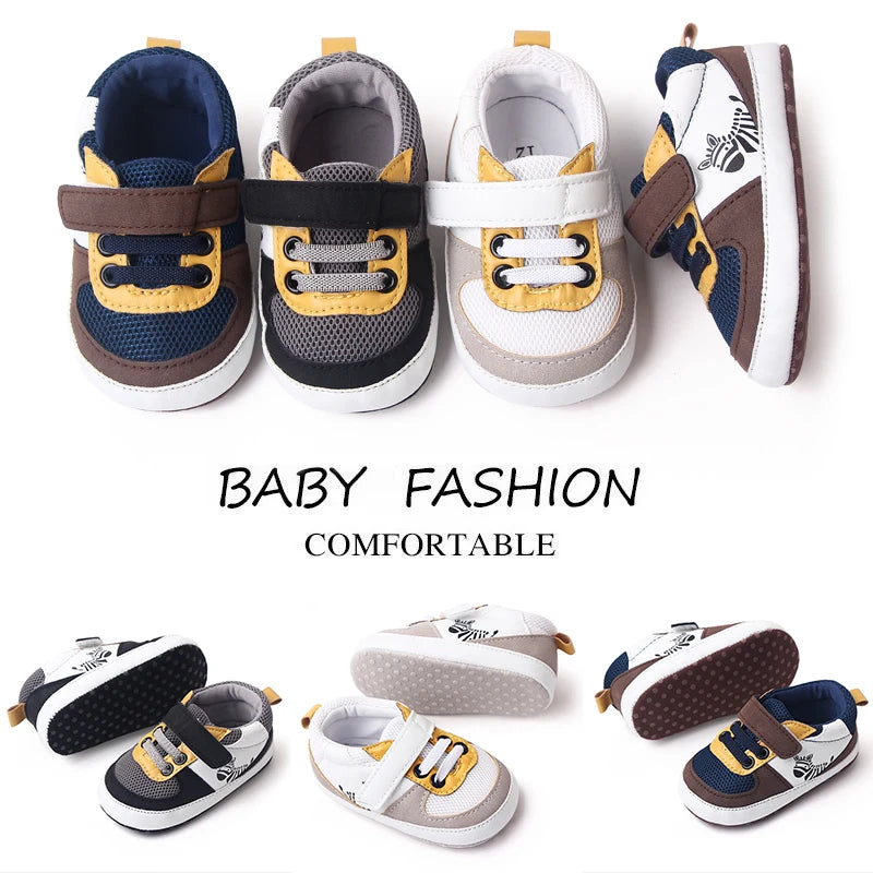 Baby Sneaker Casual Pre Walking Shoes Soft PU and Mesh Breathable Anti-slip Cute
