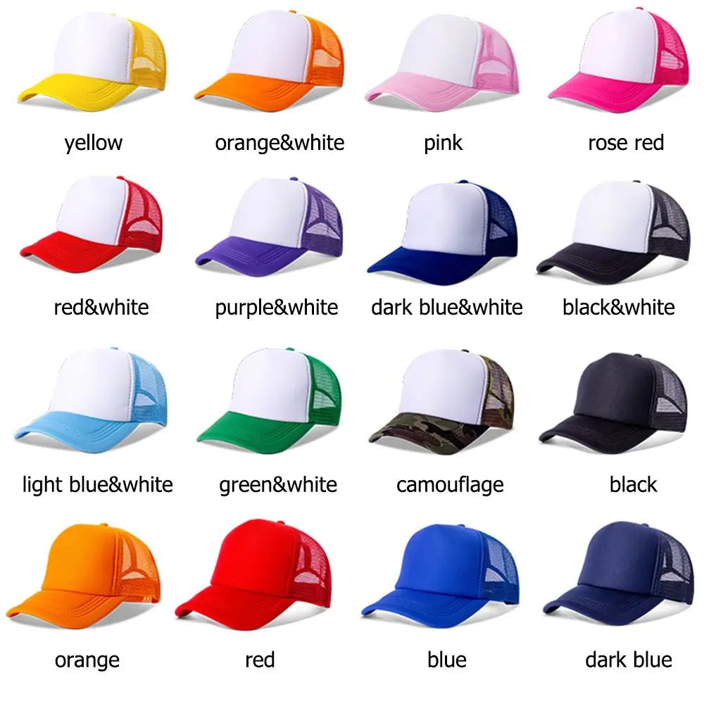 Fashion Unisex Plain Baseball Cap Adjustable Trucker Baseball Cap Snapback Mesh Curved Mens Womens Sun Summer Hat