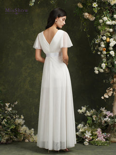 Ivory Beach Wedding Dresses For Women A-Line Puffer Short Sleeve