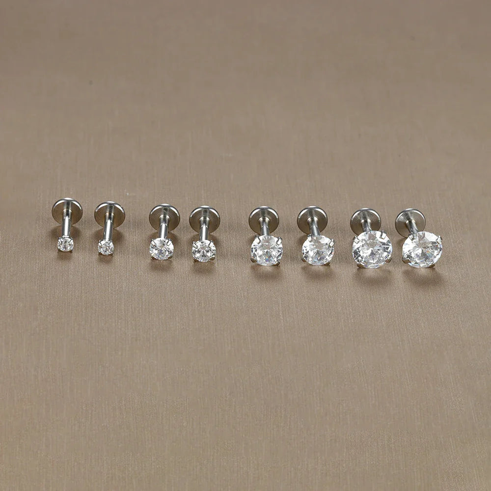 2PC Labret Tragus Stud Earrings 16G Surgical Stainless Steel CZ Crystal  Monroe Helix Cartialge Conch Medusa Lip Body Piercing