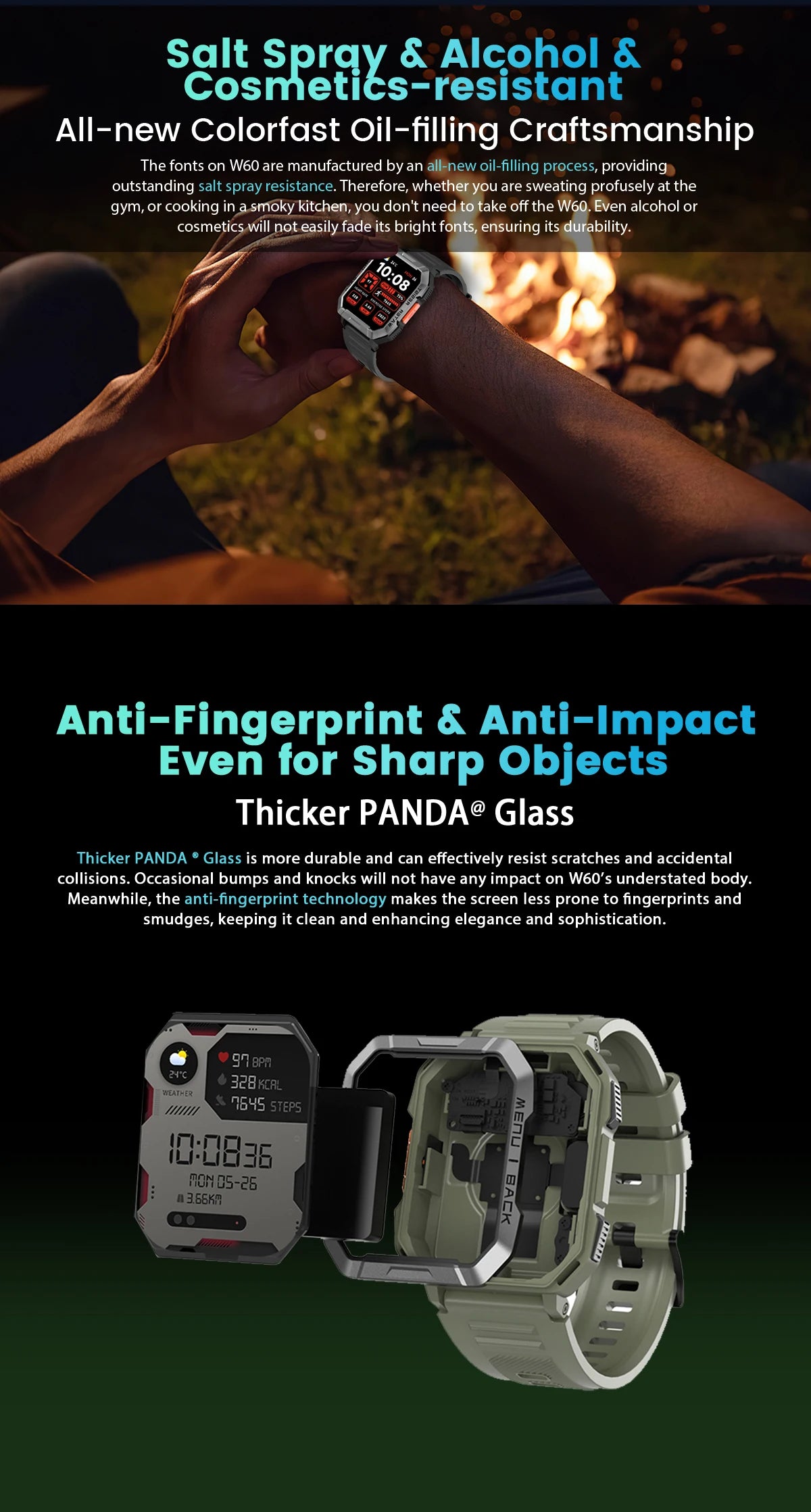 Blackview W60 Smartwatch 2.01'' HD Display TFT Rugged Smart Watch for Outdoor With Emergency Lighting Bluetooth Calling