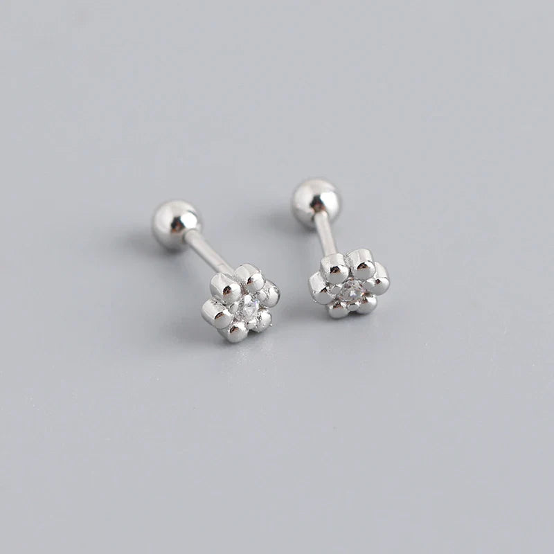 WANTME 925 Sterling Silver Fashion Korean Petal Screw Bead Stud Earrings for Women Charm Ear Bone Piercing Jewelry Accessories