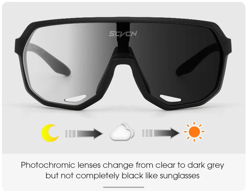 SCVCN Photochromic Cycling Sunglasses Cycling Glasses UV400 Bicycle Eyewear Sports MTB Outdoor Bike Goggles Sunglasses Eyepieces