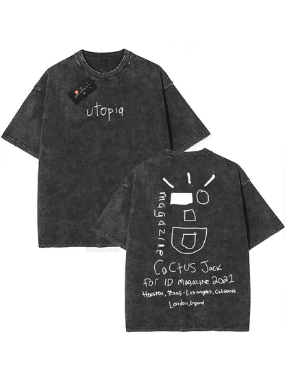 100% Cotton Oversized T Shirt For Men Women HipHop Washed T Shirts cactus jack Short Sleeve Gift Tops look mom i can fly K39