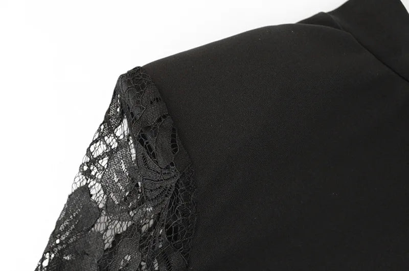 CNYISHE Patchwork Lace Hip Wrap Sheath High Collar Women Dresses Long Sleeve Sexy Club Fashion Bodycon Sheer Female Vestidos