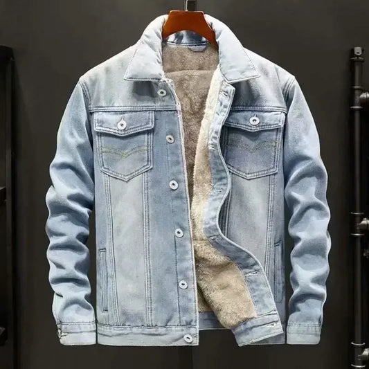 Denim Jackets Man Black Jeans Coat for Men Padded Wool with Sheep Button