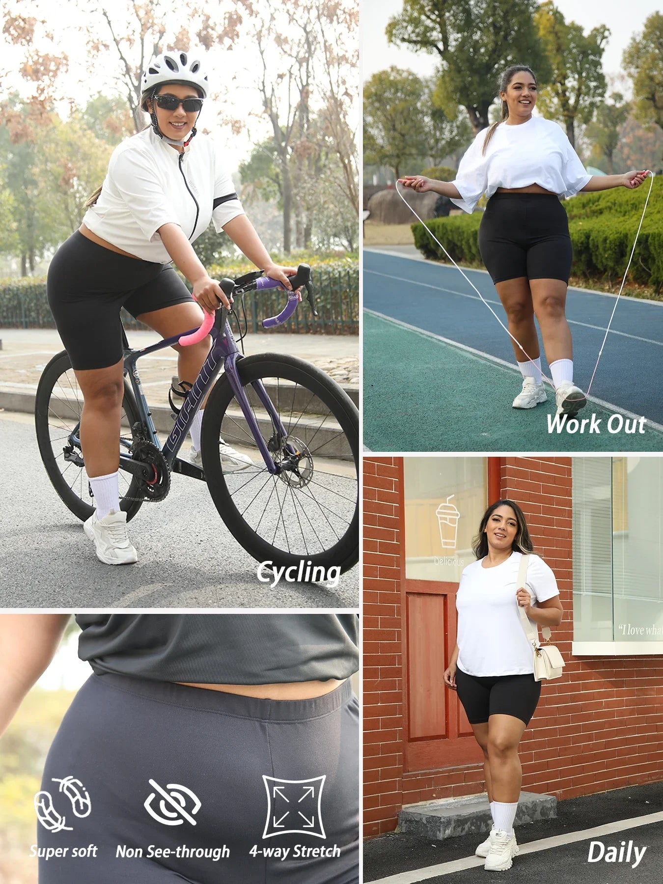 Plus Size Super Soft Biker Shorts For Women No See Through Workout Running Yoga Athletic Shorts 6"Inseam RUNNING