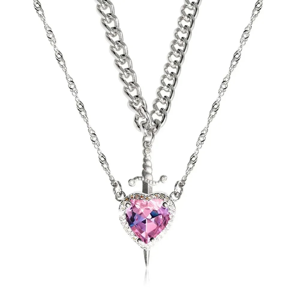 The Snow White Couple Necklace Heart and Sword Pendant Necklace for Women Romantic Valentine's Day Jewelry Gifts Accessories