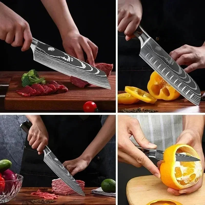 Professional Damascus Kitchen Knives Japanese Santoku Cleaver Slicing Knife Stainless
