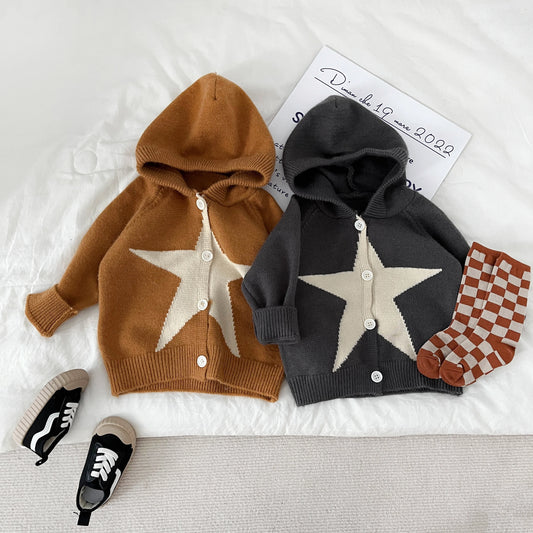 Baby Girls/Boys Coat Cotton Elastic Long-sleeved Trave Star Hooded Simple Korean Fashion Soft Casual