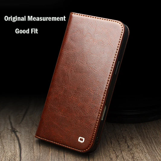 QIALINO Case for iPhone 17 Pro Max Luxury Ultra Slim Handmade Genuine Leather Wallet Card Slot Flip Cover for iPhone 17 Pro/Air