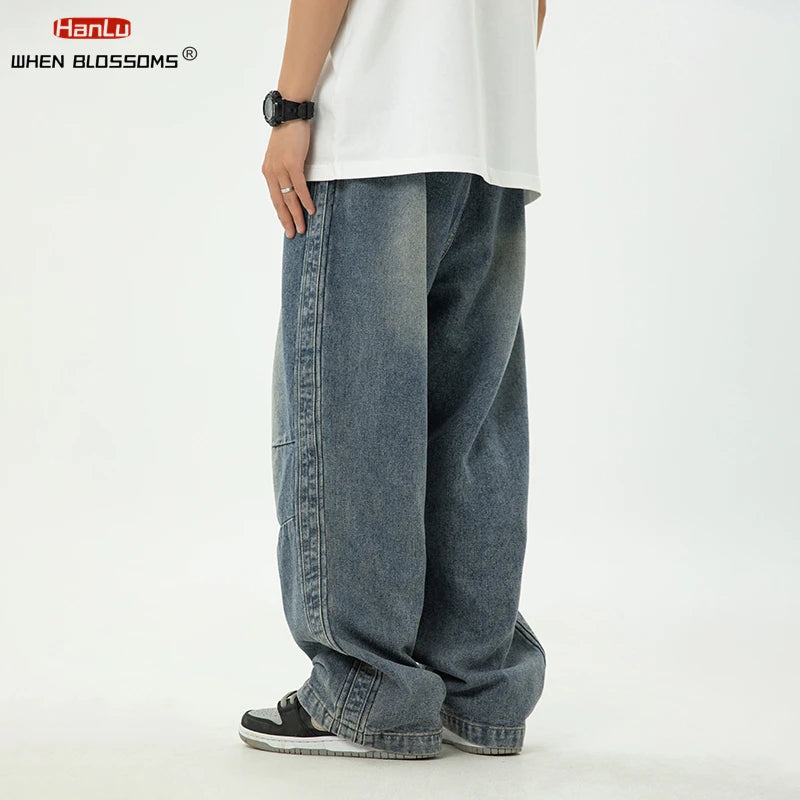 Harajuku Vintage Blue Cargo Jeans Men's Oversized Grunge Y2K Denim Pants Hip Hop