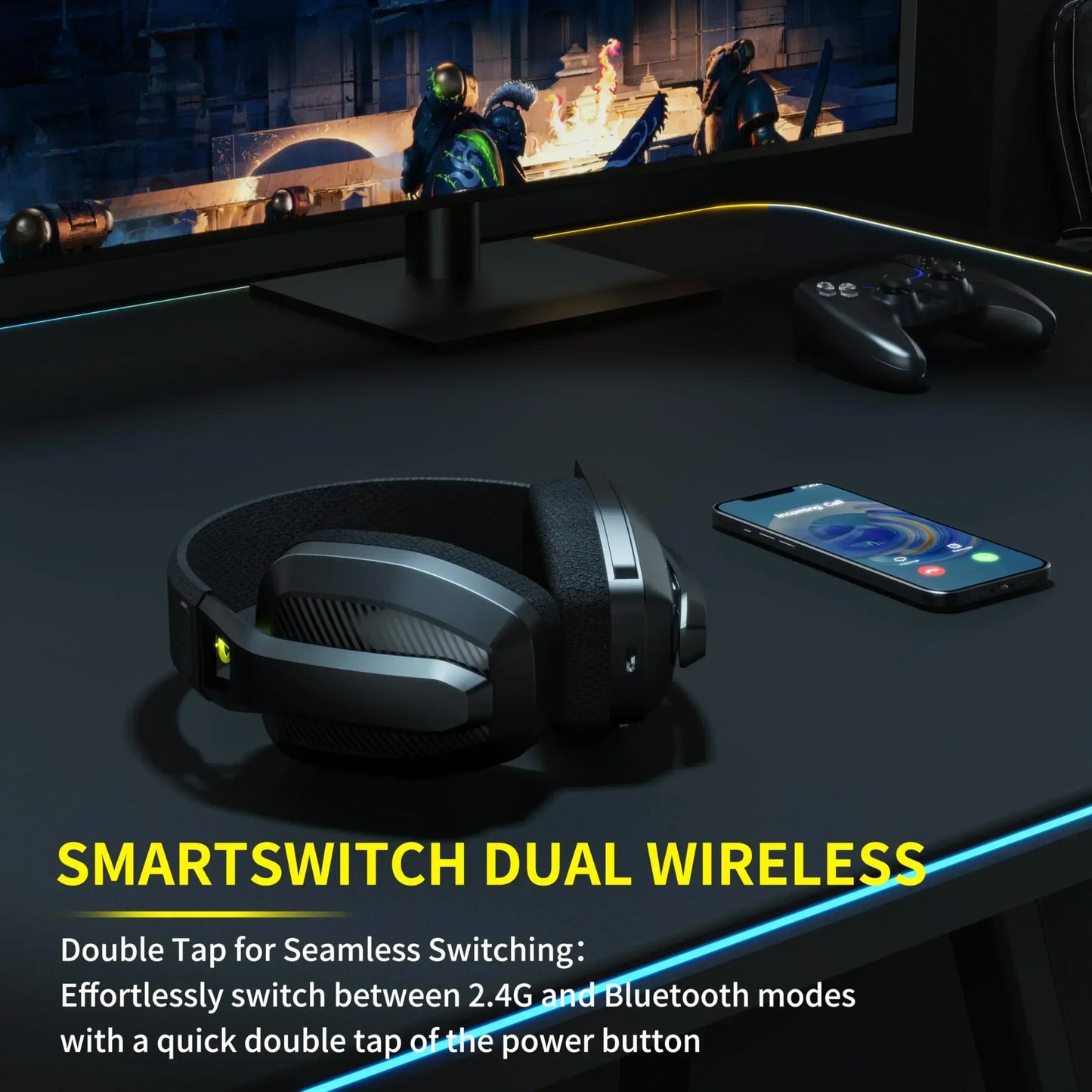 BINNUNE BW06 2.4GHz Bluetooth Gaming Headset with Mic for PS5 PS4 PC Mac Playstation Wireless Gaming headphone with Microphone