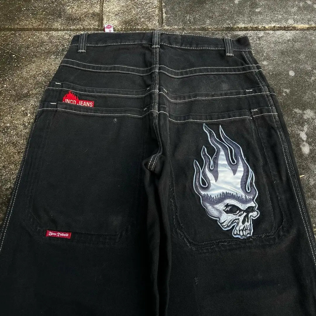 European And American Retro Pattern Embroidered Jeans Women Y2K Street Hip Hop