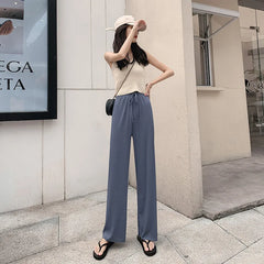 Women Long Pants 2024 Spring Summer Straight Long Elastic Waist Wide Leg