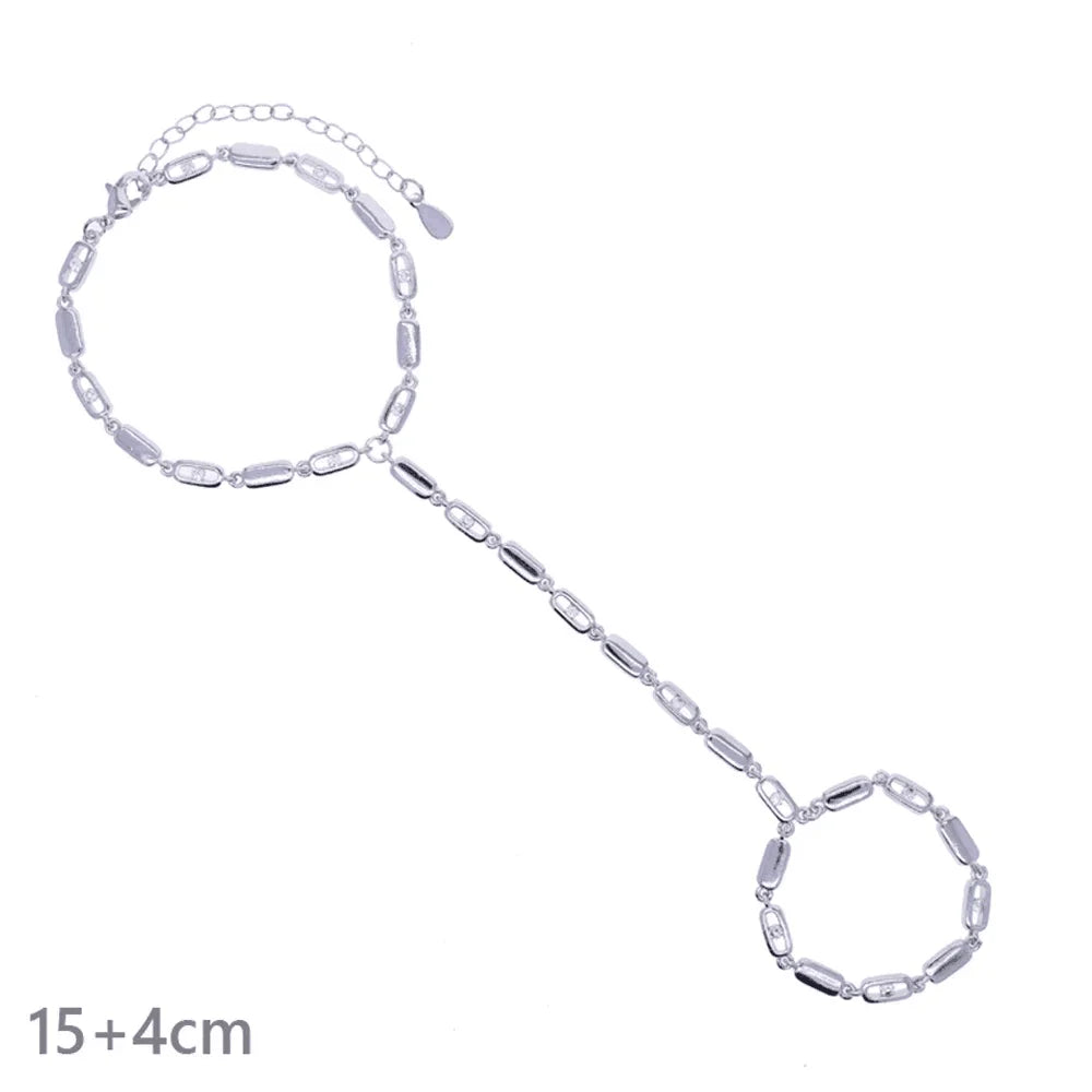 Gold Color Women Fashion Jewelry Set Geometric CZ Rectangle Charm Link Hand Chain Bracelet Choker Y Lariat Necklace