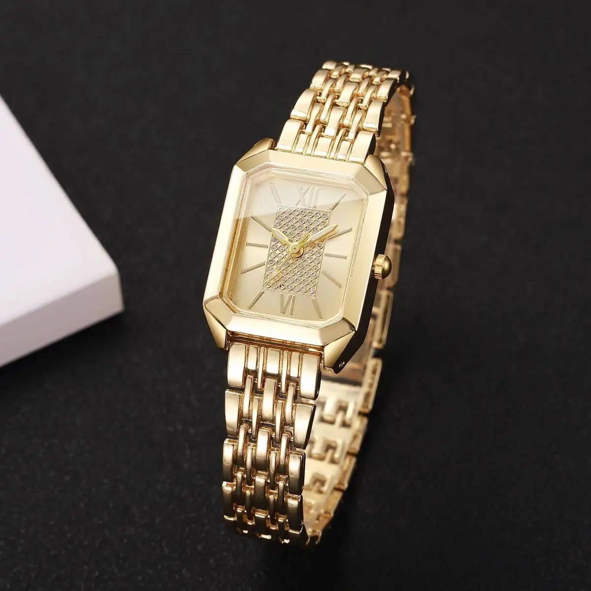 Fashion Rectangle Women Watches Stainless Steel Strap Quartz Wristwatches Reloj Mujer（Without Box）