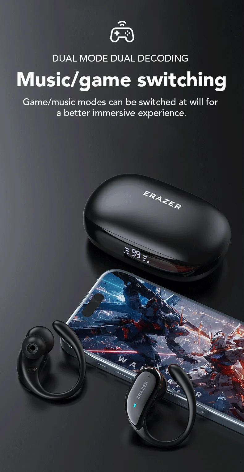 ERAZER XT80 Sports Wireless Headphones with Mics, Button Control, LED Power Display,Hifi Stereo Sound