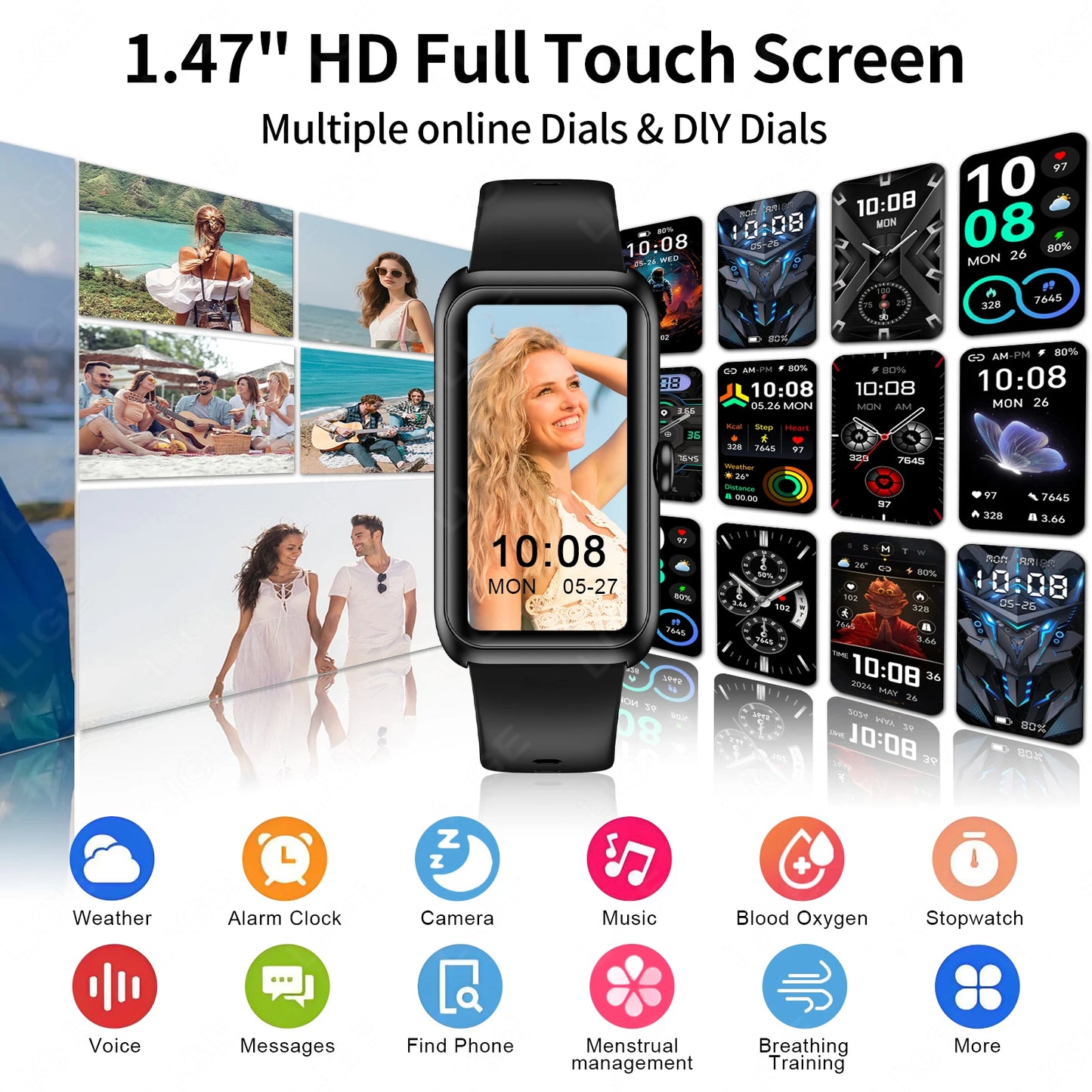 LIGE New Sport Fitness Tracker Smart Bracelet Heart Rate Blood Oxygen Monitor Call Reminder 1.47" Smartwatch Band For Men Women