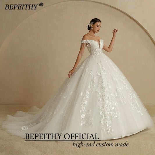 White Bridesmaid Dresses: Off Shoulder Sleeveless Floor Princess Wedding Gown