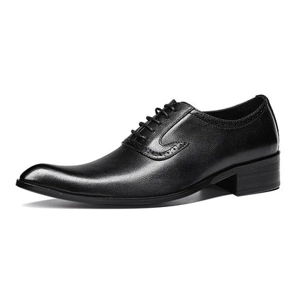 HKDQ Genuine Leather Men Dress Shoes Fashion Brogue Fashion Wedding Pointed Toe Lace Up Business Shoes Formal Black Party Shoe