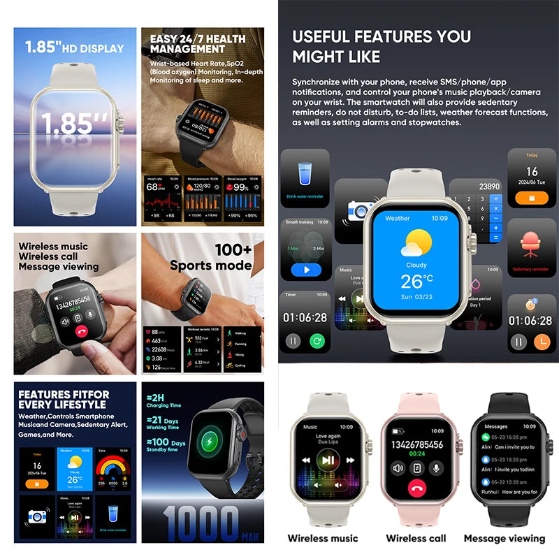 Watch Ultra 2 SE Men Women 1000mAh HD AMOLED GPS Track 100+Sport Heart Rate Bluetooth Call Waterproof Smartwatch For iOS Android