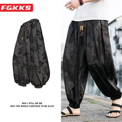 Outdoor Brand Pants For Men Lce Silk Dragon Dark Flower Loose Bloomers