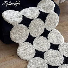 Plush Thicken Rugs Black White Carpet for Living Room Soft Fluffy Bedside