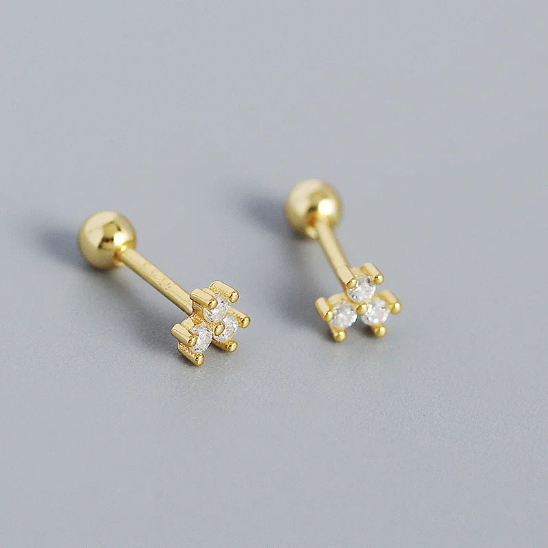 WANTME 925 Sterling Silver Fashion Korean Petal Screw Bead Stud Earrings for Women Charm Ear Bone Piercing Jewelry Accessories
