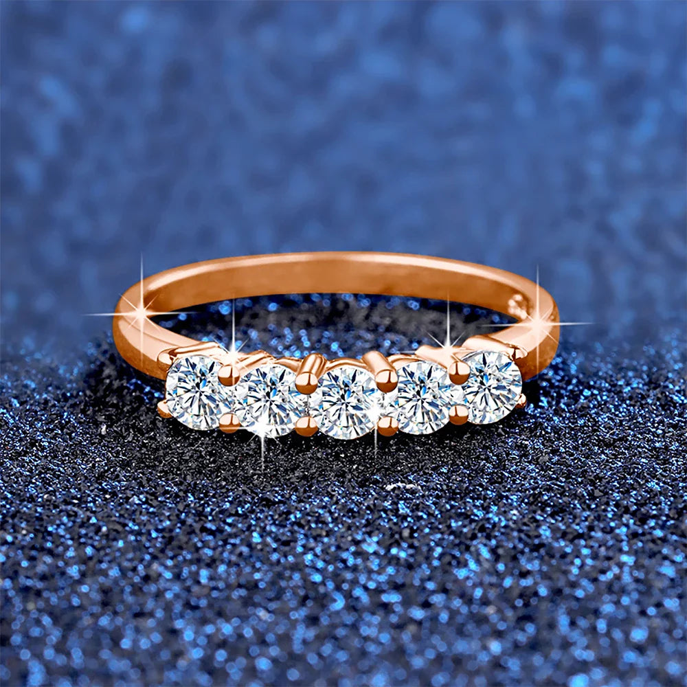 5pcs Stones Moissanite Diamond Ring for Woman Silver 925 100% Rose Gold Plated Fine Jewelry with Certified Engagement Gifts