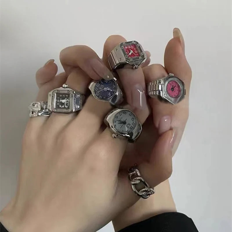 Vintage Rings Punk Elastic Stretchy Quartz Watch Rings for Women