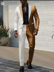 Splice Color Men Suit Wedding Peaked Lapel 3 Buttons Groom