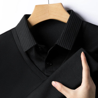 2025 New Men's Casual and Fashionable Long Sleeved Solid Color Fake Two-piece Polo Shirt Business All Season Versatile Top