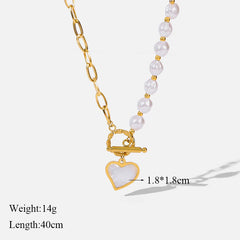 316L Stainless Steel Pearl Heart Pendant Necklace For Women