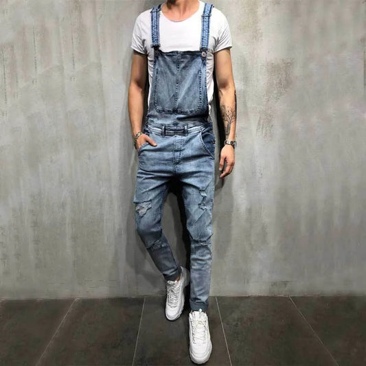 Men Stylish Slim Biker Jeans Bib Overalls Jumpsuits jeans Man Streetwear