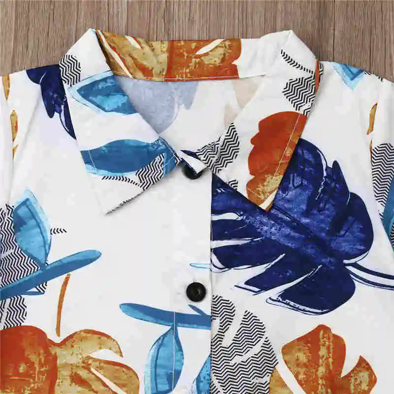 1-6years Toddler Boys Clothes Set Hawaii Print Shirt + Solid Color Short Pants Outfit For Infant Boys
