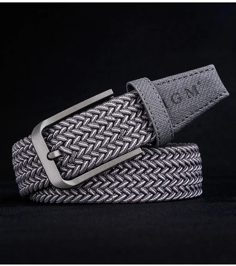 Men's metal pin buckle casual fashion high quality elastic jeans canvas stretch woven belt
