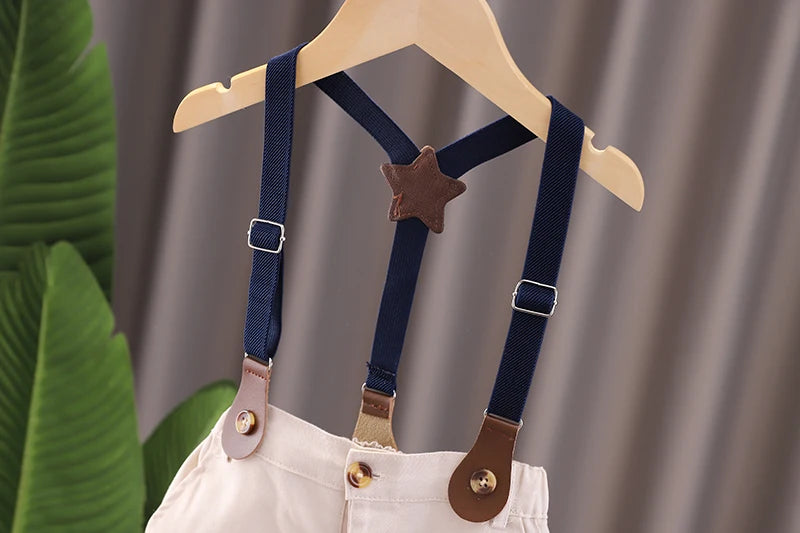 New Summer Kids Boy's Clothes Suits Children Blue Striped Shirt Bib Shorts 2Pcs/Set Gentleman Toddler Baby Tracksuits 0-5 Years