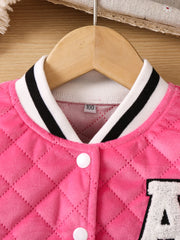 Girls' fashion color contrast letter-embroidered chapter baseball jacket