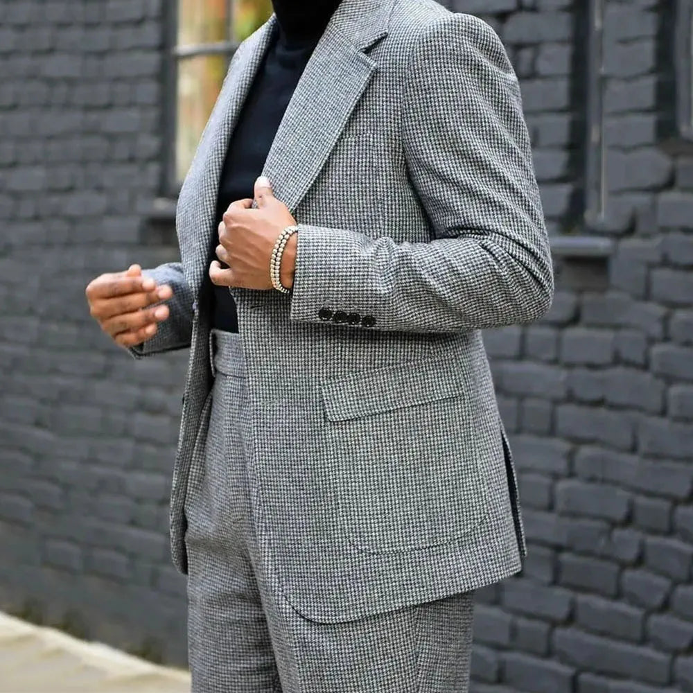 Tuxedo for Mens: Men's Houndstooth Two Pieces Jacket Pants Tuxedo Single Breasted