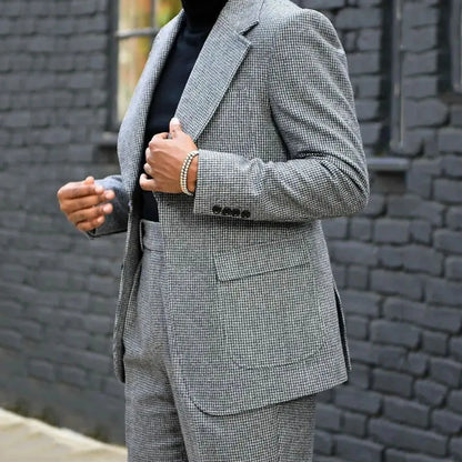 Tuxedo for Mens: Men's Houndstooth Two Pieces Jacket Pants Tuxedo Single Breasted