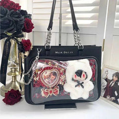 Fashion Womens Shoulder Bag Black Lolita Gothic Y2k Cute Tote Bag