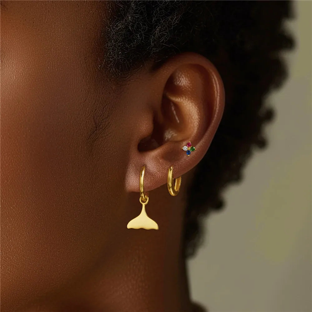 AIDE 925 Sterling Silver 3pcs 4pcs Set Zircon Stud Earrings 18k Gold Star Minimalism Huggies Earring Fine Jewelly Set Party Gift